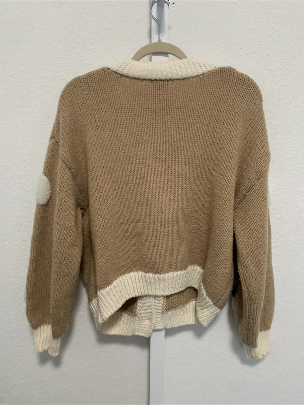 debut Beige Sheep Appliqué V-Neck Cardigan Sweater with Cream Trim - Picture 5 of 7